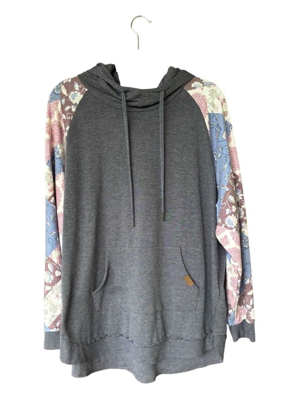 Maurices 2X Gray Floral Sleeve Hoodie | Boho Casual Pullover Sweatshirt